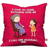 Indigifts Grandparents Special Angel Grandma Red Cushion Cover 12x12 inch with Filler - Best Gift for Grandmother-Grandma-Dadi-Birthday-Anniversary