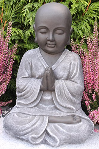 Steinfigur Buddha, Gartenfigur Steinguss Basaltgrau