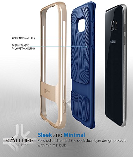Samsung Galaxy S7 Edge Funda  Vena  vAllure  Bumper Frame  CornerGuard ShockProof   Strong Grip  Hibrido Ultra Delgada La textura de la onda para Samsung Galaxy S7 Edge  Oro   Azul Marino 