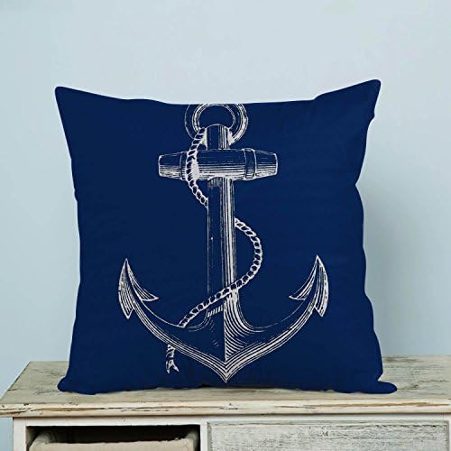 Custom Nautical Navy Blue Anchor Pillowcase Pillow Case Two Sides for Couch Bed,Zippered Cushion Pillow Cover Shams Decorative 18x18 inches