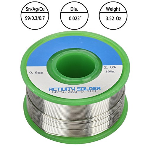 Lötdraht Bleifrei – Sn99 Ag0,3 Cu0,7 mit Kolophonium Kern 2.0% Fluss, Leifreies Lötdraht von eLander [0.6mm 100g] - 2