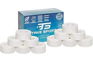 TS TAKE SPORT TAKE SPORT Tape crossfit, esparadrapo deportivo, tape venda elastica adhesiva, esparadrapo tela, kinesio+tape, tape vendaje deportivo 12 rollos 2,5x10m 100% algodón, borde ZigZag, no elástica, blanco