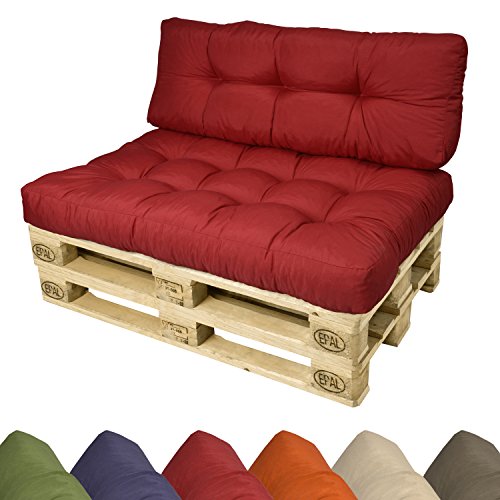 Beautissu® Cojines para palés ECO Style - Cojín de respaldo 120x40x10-20 cm : Rojo - Cojín: Respaldo (1 pieza)