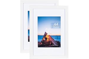 SCHOLAR TREE White Wooden Picture Frame A4 with White Mount,Set of 2,A4 Frame,A4 Picture Frame,A4 Poster Frame,A4 certificate frame,Freestanding and Wall Mountable