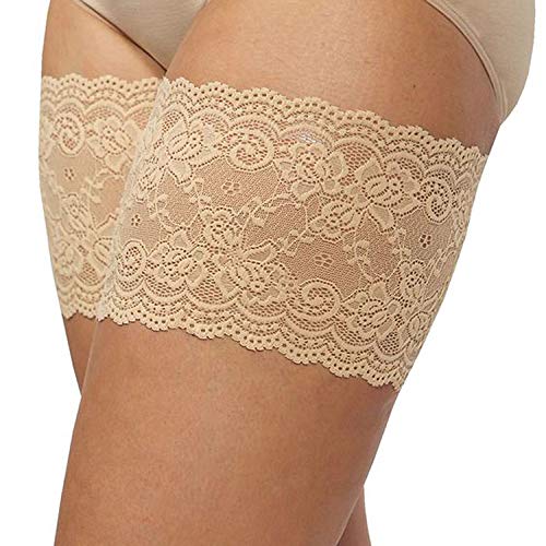 Preisvergleich Produktbild BARBARA Oberschenkelschoner / Anti Chafing Oberschenkelbänder Schutz / Hochwertige Lace Sexy Spitzen Bänder / Farbe: Beige Größe: 52