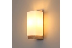 DELIPOP Applique da Parete Interno Legno, Lampada da Parete Vintage in Vetro, E27 Illuminazione Interni Lampada a Muro per Camera da Letto Corridoio Soggiorno Scala