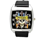 Taport® Armbanduhr „GUNS N ROSES“, quadratisch, mit Quarzwerk und einem schwarzen Armband aus echtem Leder + einer Ersatzbatterie und einer kostenlosen TASCHE FÜR DAS GESCHENK.