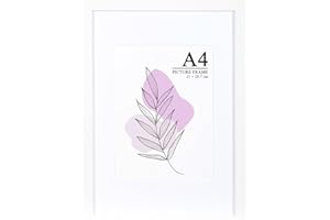 Baoee White A4 Frames, photo frame with acrylic glass, Display Photo 6x8 with Mat, A4 Certificate Frame for Table Top and Wall Mounting
