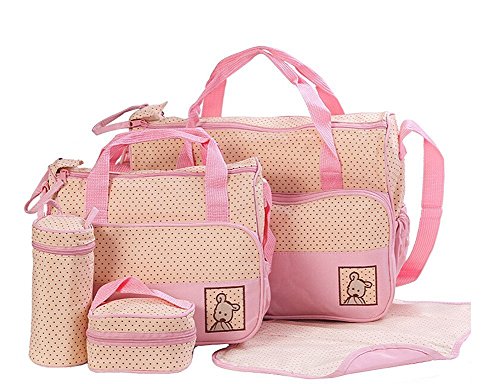 5pcs Baby bag Baby Nappy Changing Bag Set Diaper Bag Brand new (Pink)