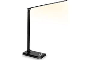 SLATOR Lampa biurkowa LED, przyciemniana lampa stołowa, 5 kolorów i 10 poziomów jasności, przyjazna dla oczu, lampka na stolik nocny, złącze USB do ładowania smartfonów, lampa stołowa dla dzieci