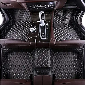 Auto Hub Luxury Leather 7D Car Floor Mats Without Grass Compatible with Toyota Innova Crysta(Color:-Black)