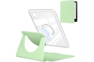 YoungMe Étui rotatif à 360 degrés pour Kobo Clara BW 2024 de 6", design magnétique amovible, support réglable, dos transparent avec mise en veille/réveil automatique (vert clair)