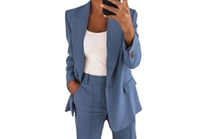 shownicer Tailleur Femme 2 Pièces Elegant Couleur Unie Slim Fit Blazer Veste Formel Bureau Travail Pantalon Costumes Revers Manteau Ensemble