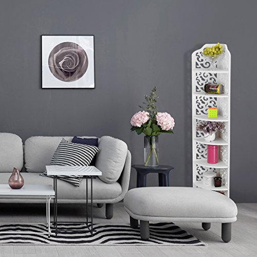 Finether weißes Regal Eckregal Stehregal Standregal Steckregal im Barock Stil für Wohnzimmer Badezimmer zur Aufbewahrung von Dekoartikel Toilettenartikel aus WPC wasserdicht 7 Böden 20 x 20 x 118 cm schmal weiß - 9