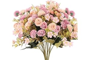 Minnhua 4pcs Flores Artificiales Claveles de Seda Ramo de Flores Artificiales 4 Ramas para Decoración Boda Jarrones Hogar Centro de Mesa-Rosa