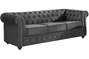 Vente-unique - Sofá 3 plazas de Terciopelo Chesterfield - Gris Antracita