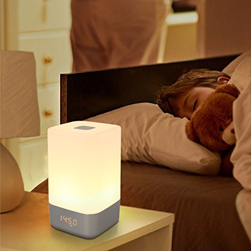 Preisvergleich Produktbild Lichtwecker, nachttischlampe touch Sonnenaufgangfunktion, 5 Natürlicher Klang LED Nachtlicht 3 Lichtmodus, 7 Farbe, 3-Stufige Helligkeit mit Batterie USB, Touch Control Tischlampen für Kinder Erwachsene