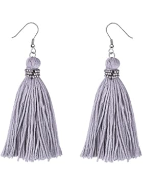 KELITCH Handmade Baumwollgarn Quaste Glocke Ohrhänger Ethno für Mädchen Damen - Grau