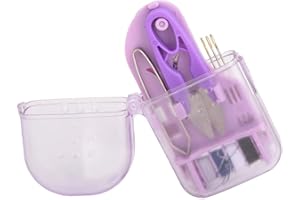 BEUFEE Kits de costura, kit de costura pequeño Kit de costura de viaje Mini caja de kit de costura con caja de almacenamiento Tijera de coser Hilo Pinzas Agujas de coser(Púrpura)