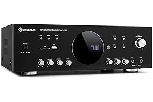 AUNA AMP-218 BT - Amplificateur Surround numérique 5.1, Bluetooth, entrée AUX pour lecteurs CD/DVD, USB, Lecteur SD, 5 Sorties d'enceinte:2 x 120 Watts RMS et 3 x 50 Watts RMS, Noir