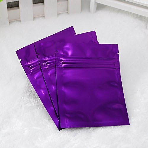 100/Pack Flat Glossy Double-Sided Red Black Purple Gold Pink Foil Mylar Zip Lock Bags Outer Size 7.5x10cm (3x4in) (Purple) by QQ Studio Group