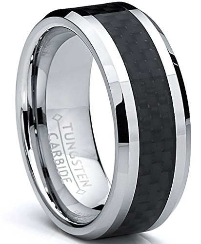 Ultimate Metals Anillo Tungsteno Para Hombre, Banda de Boda con Fibra de Carbono Negro 8MM