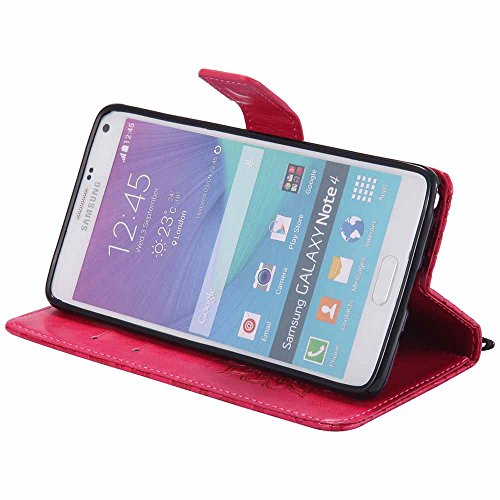 Galaxy Note 4 Hülle, Dfly Premium Slim PU Leder Mandala Blume prägung Muster Flip Hülle Bookstyle Stand Slot Schutzhülle Tasche Wallet Case für Samsung Galaxy Note 4, Rot - 5