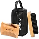 Synthetic Beard Brush and Beard Comb kit for Men Grooming - Handmade Wooden Comb and Vegan-Friendly Beard Brush with Synthetic Bristles Set for Men Beard & Mustache