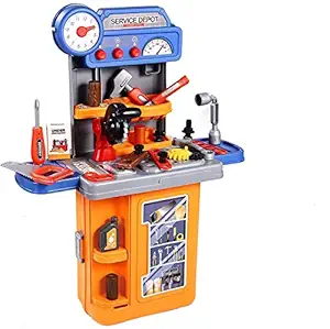 AEPTIC Kids Tool Set - 4 in 1 Transformable Trolley Case Tool Kit with Electric Drill | 58Pcs Toddler Toy Workbench with Construction Toy Vehicles & Simulated Chainsaw | Preschool Toy Gift for Boys & Girls (4 IN 1 MOBILE TOOL SHOP)
