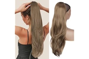 PORSMEER Lange Zopf Pferdeschwanz Haarteil Haarverlängerung mit Kordelzug Lang Glatt Wellig Natürliches Synthetik Haar Ponytail Extensions braun für Frauen 65cm