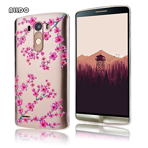 AllDo Funda Silicona para LG G3 Carcasa Protectora Funda Transparente Claro Caso Suave TPU Soft Silicone Case Cover Bumper Funda Ultra Delgado Carcasa Flexible Ligero Caja Anti Rasgu  os Casco Anti Choque - Flor Rosa Ciruela