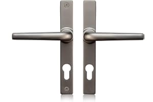 SCHLOSSER TECHNIK XFORT Uros Ferco - Paire de poignées de porte en uPVC en chrome satiné (PZ 70 mm, Distance entre les trous 180mm, longueur totale 205 mm) poignées de remplacement en Zamak, poignées de porte d'entrée