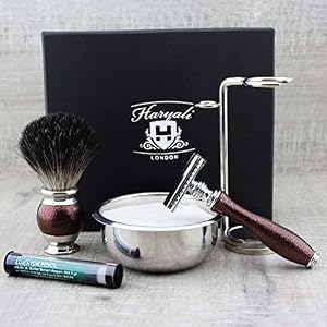 Haryali London Pure Black Badger Hair Shaving Brush with Double Edge Safety Razor, Stand, Bowl & Soap Perfect Mens… - Image 3