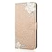 Produktbild Hülle für Samsung Galaxy S5, Lspcase Samsung Galaxy S5 Neo Wallet Tasche Handy Schutzhülle Kunstleder PU Leder Flip Case Cover mit Kartenfach und Ständer für Samsung Galaxy S5 / S5 Neo Diamant Bling Etui Kamelie Golden