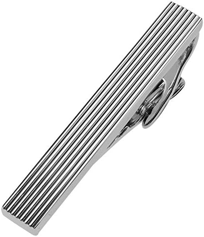CUFF IT Tie Bar Clips 4.7 CM, Classic Silver Stripe Skinny Tie Clip Mens Tie Accessories for Business Wedding