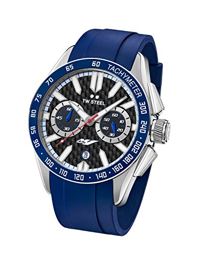 TW Steel Yamaha Factory Racing Unisex Quartz Watch with Black Dial Chronograph Display and Blue Rubber Strap GS3