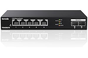 Tenda Switch 2,5 Gigabit, commutateur Ethernet 5 Ports 2,5G, 2 Ports SFP+ 10 Gbit/s, commutateur LAN Ethernet 2,5 Gigabit Non géré, Plug and Play, boîtier métallique, Noir (TEM2007X)