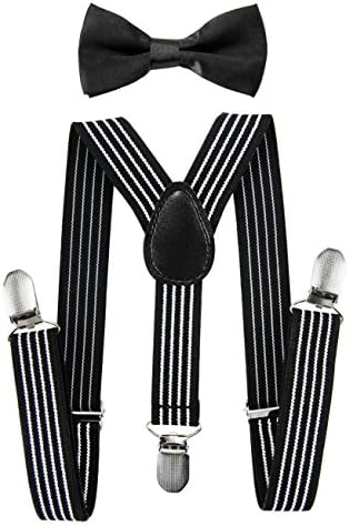 Axy High Quality Children’s Y-shape Braces with Bow Tie - 3 Extra Strong Clips, Plain Colours Farbe Steifen Nr.1 + Schwarze Fliege