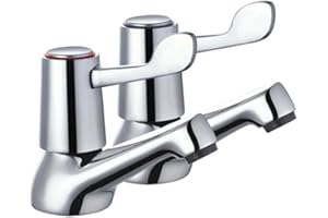 WRESS 2Pcs Bathroom Taps Lever - 1/2" Basin Taps Bathtub Set with Metal Knobs Pillar Polished Chrome Plated - Traditional Design Twin Pair Hot Cold Water Mixer Sink with Ceramic Disc for Bathroom, Kitchen