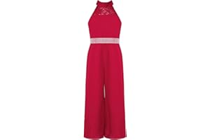 TiaoBug Mädchen Elegant Chiffon Jumpsuit Overall Lang Hosenanzug Neckholder Top Weite Hose Ganzkörperanzug Body Festzug Outfits