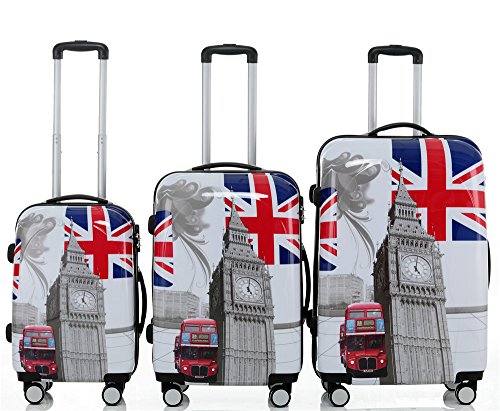 Beibye 2060 Viaje Maleta rígida de Maletas Trolley en 12 diseños, XL, L, M, Y Neceser - Britisch Bus(3er Set) Definir