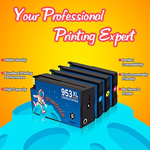 STAROVER 4x 953 XL 953XL Cartuchos De Tinta Compatible Para HP OfficeJet Pro 7740 8218 8710 8715 8718 8719 8720 8725 8728 8730 8740 8745 All-in-One Impresora  1 Negro   1 Cian   1 Magenta   1 Amarillo 
