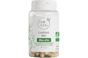 BELLE & BIO ACTION CARDIOVASCULAIRE & CHOLESTÉROL - CARDIO BIO - Ail, Aubépine, Olivier, Reine des Près Bio certifiés Ecocert - 120 gélules - Pilulier - Fabriqué en France