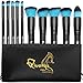 Qivange Make-up Brushes, Premium Synthetic Kabuki Make-up Brush Set Foundation Eyeshadow Blush Concealer Powder Brush Kit + Pouch ( 10pcs, Black with Blue Hair)