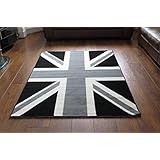 Vintage de la bandera del Reino Unido de-alfombra con GB de la bandera de-Black, Gris y Blanco 120 x 170 cm