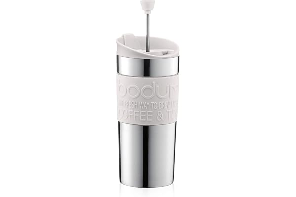 Bodum - 11067-913 - Mug à Piston en Inox - Double Paroi - Couvercle à Clapet - 0.35 L - Blanc Crème