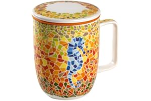 TEA SHOP - Taza de Té o Infusiones con filtro, infusor y tapa - Mug Harmony Caballito - Fabricada en Porcelana con diseño exclusivo y original