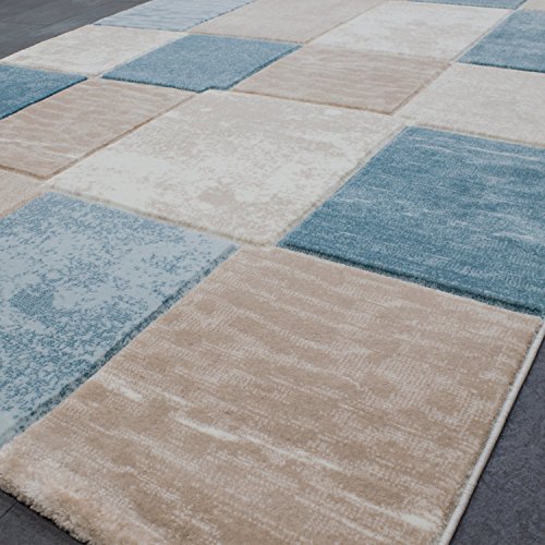 Designer Teppich Modern, Kariert und Meliert in Türkis Beige Creme, Sehr Dicht Gewebt – ÖKO TEX Zertifiziert, VIMODA; Maße: 80×150 cm - 6