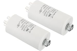 PATIKIL CBB60 14uF Running Capacitor,2Pcs AC 450V 4 Pins 50/60Hz Cylinder Bottom with Screw 75x40mm for Air Compressor,Cleaning Machine Motor Star