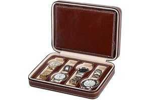 MAESTRORELOJERO MR Maestro Relojero - Estuche de Almacenamiento para 8 Relojes con cremallera | Terminado Brown leather | Ideal para Organizar relojes tanto Hombre como Mujer, Color Negro | Material muy resistente